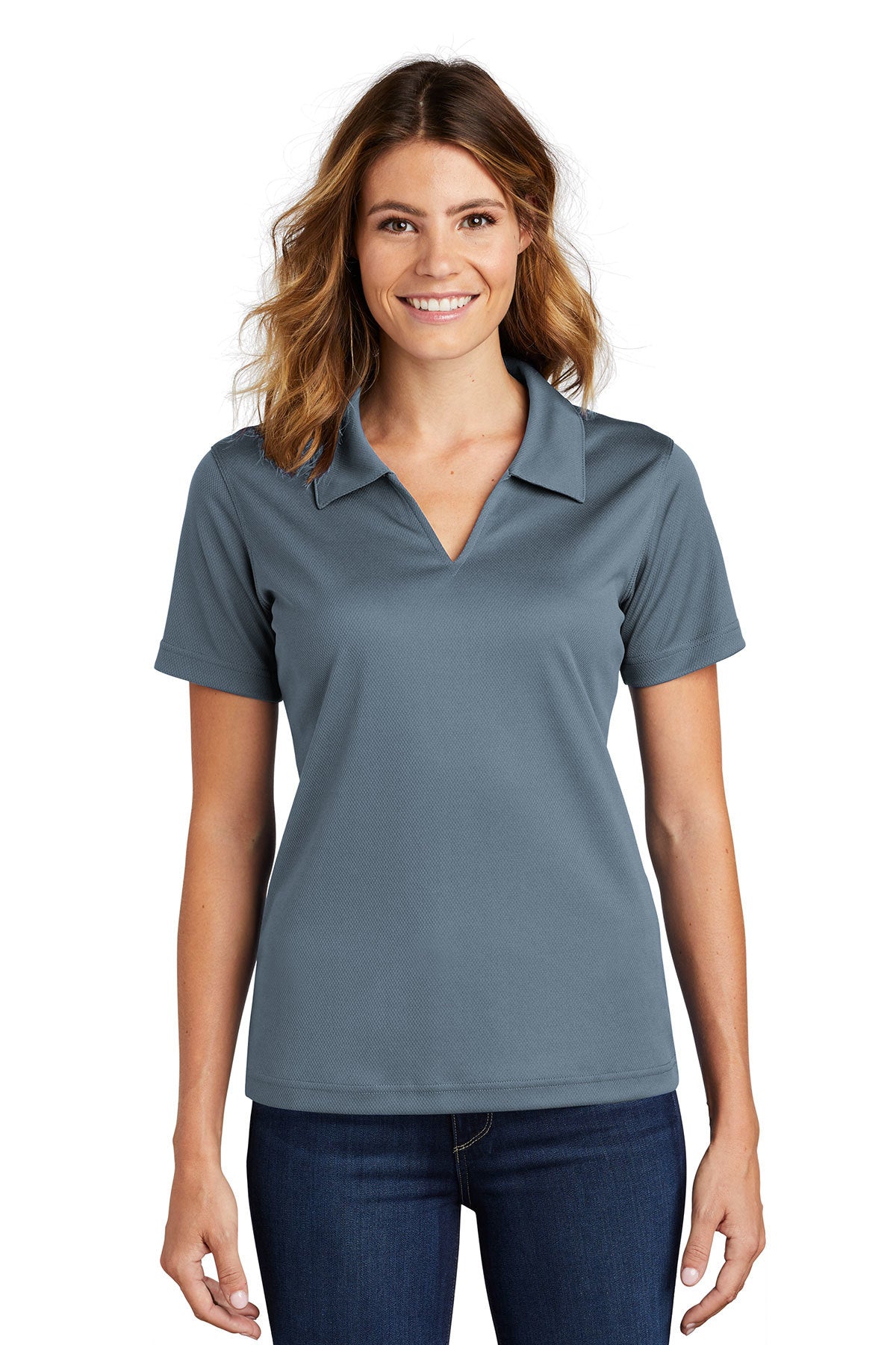 Sport-Tek® Ladies Dri-Mesh® L469 V-Neck Polo Steel