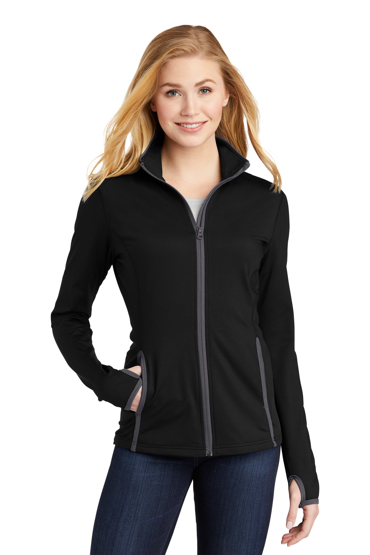 Sport-Tek Ladies Sport-Wick Stretch Full-Zip Jacket XS Black at  Women's  Clothing store