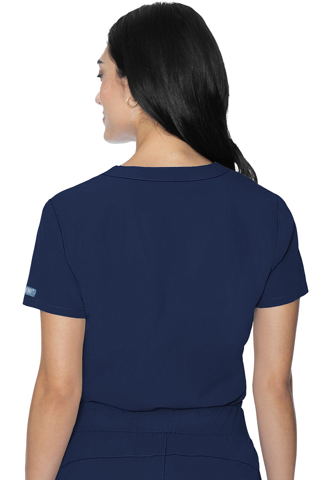 Med Couture Peaches 8482 Women's V-Neck Chest Pocket Top Navy Back