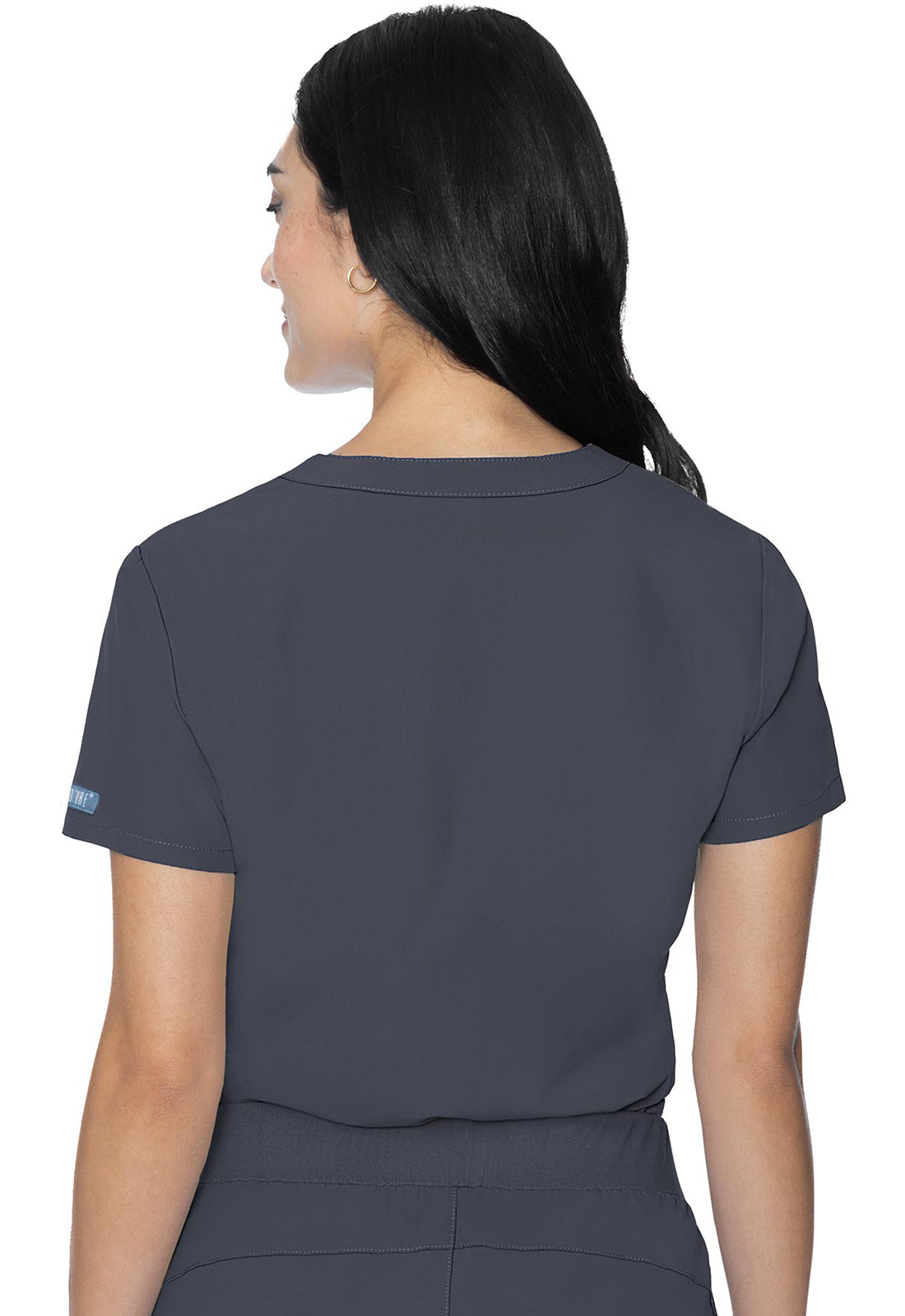 Med Couture Peaches 8482 Women's V-Neck Chest Pocket Top Pewter Back