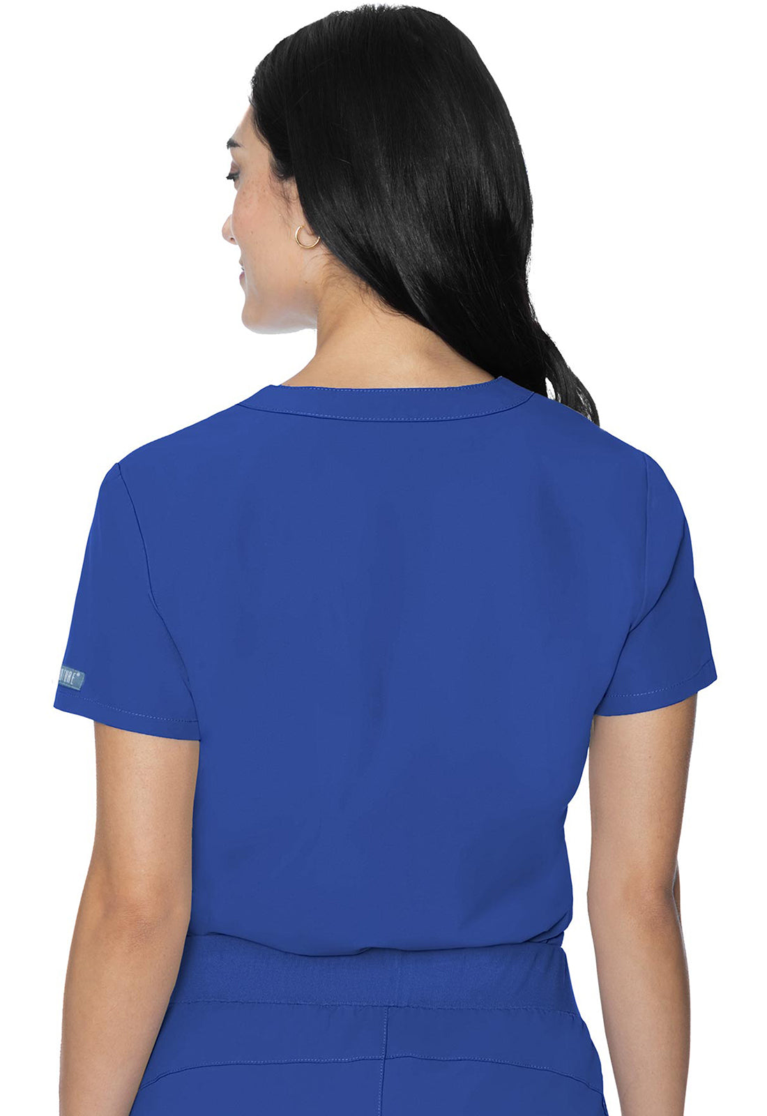 Med Couture Peaches 8482 Women's V-Neck Chest Pocket Top Royal Back