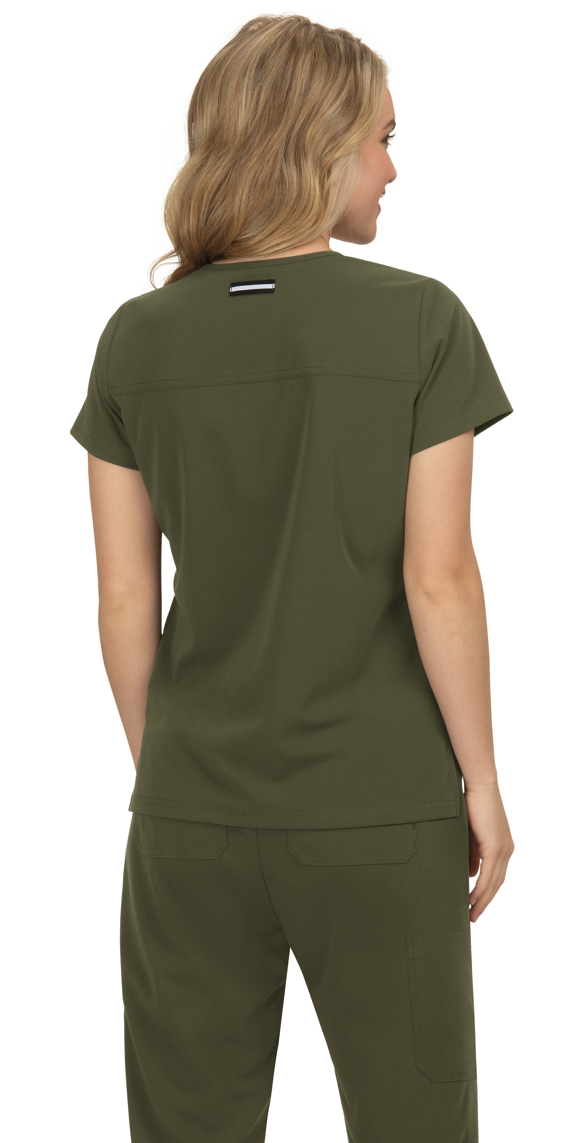 Koi Next Gen 1019 Hustle and Heart Women's V-Neck Top Olive Back