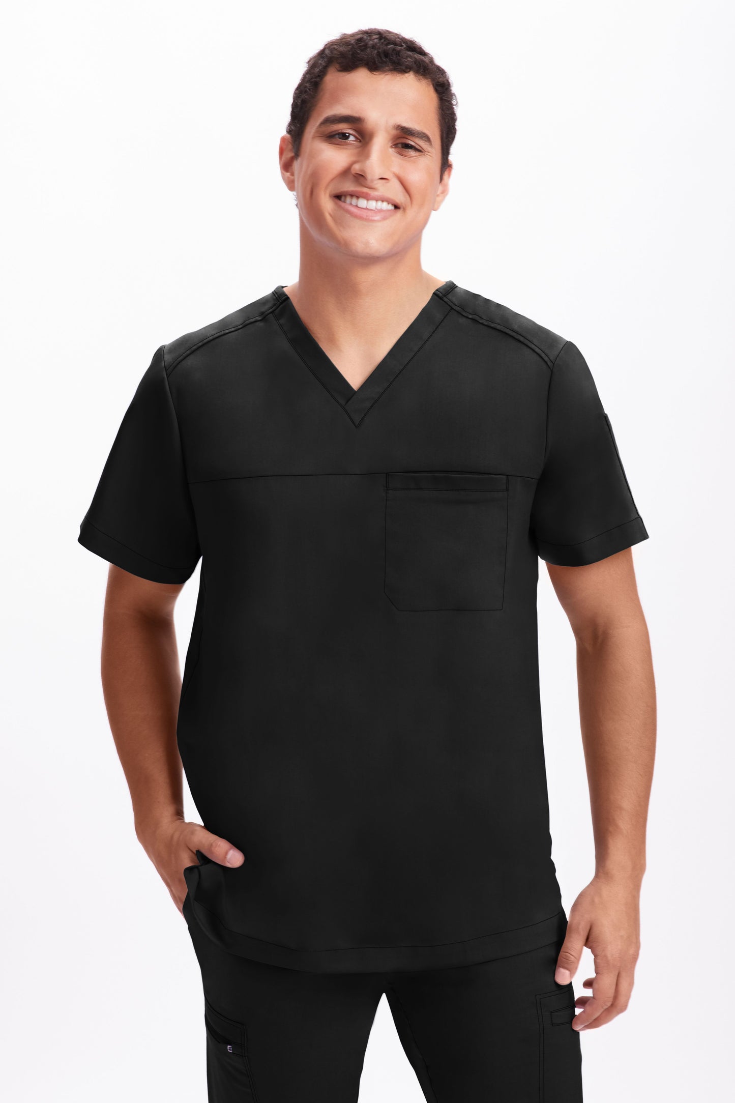 Healing Hands Purple Label 2330 Men's V-Neck Scrub Top Black Front 