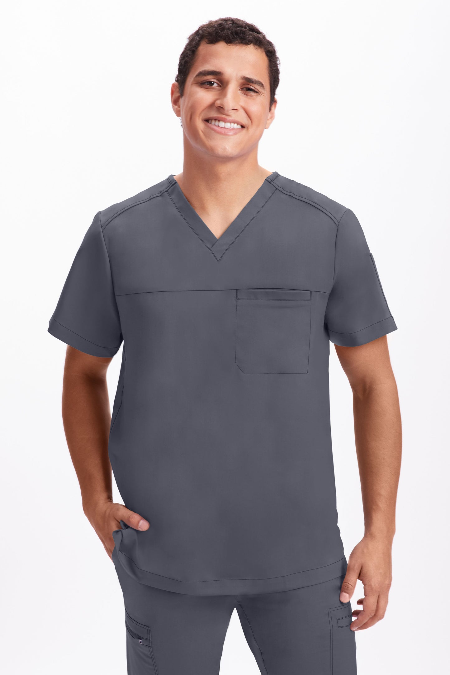 Healing Hands Purple Label 2330 Men's V-Neck Scrub Top Pewter Front 