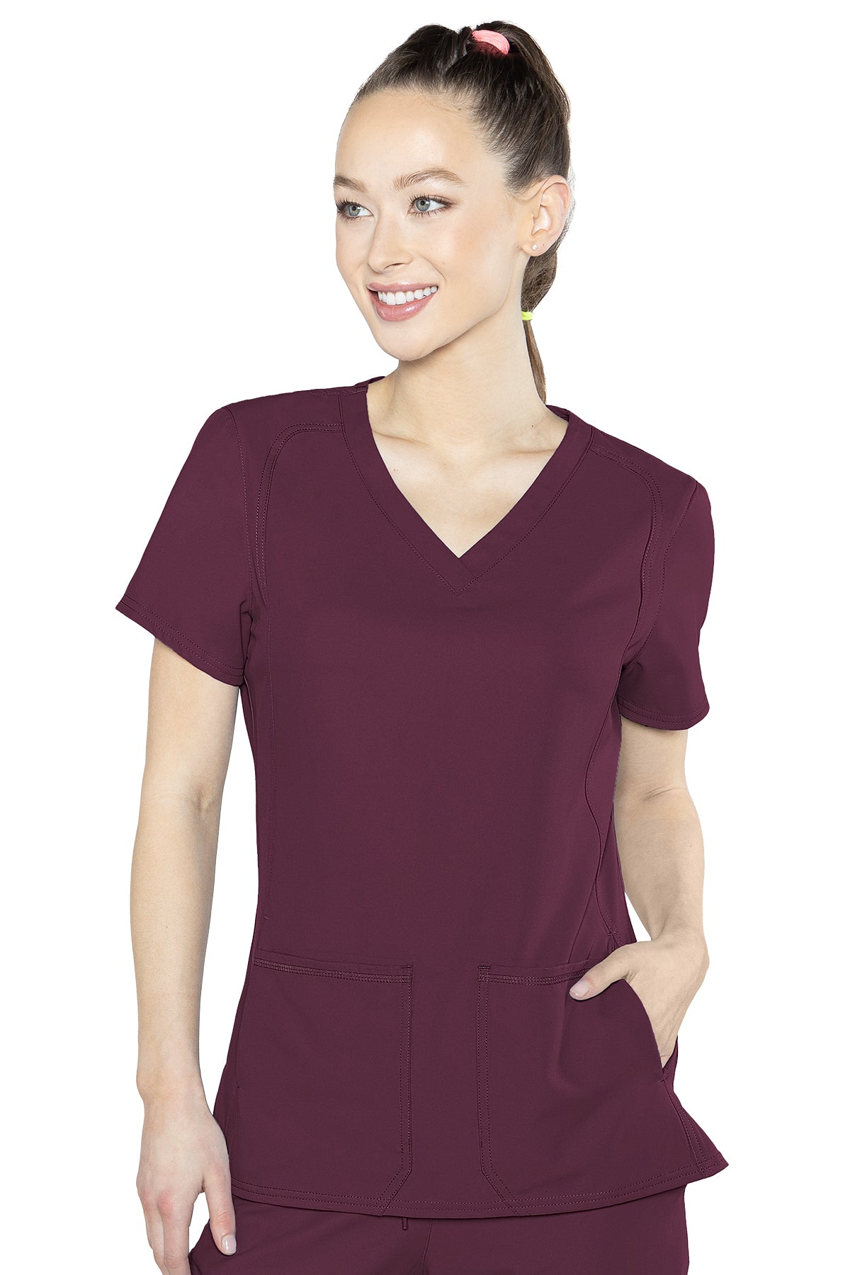 Med Couture 2468 Insight Side Pocket V-Neck Top wine
