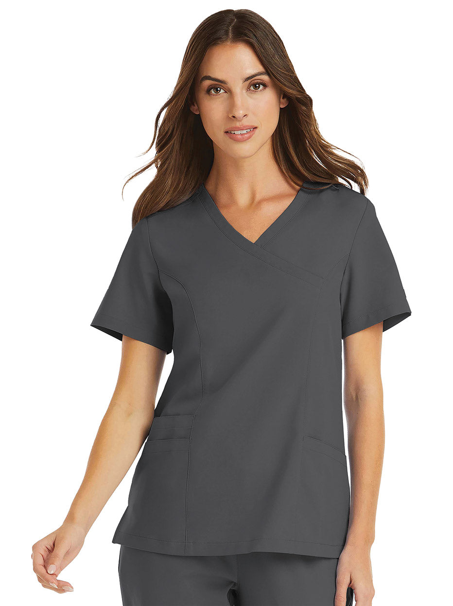 Maevn Momentum 5002 Mock-Wrap Top Pewter Grey