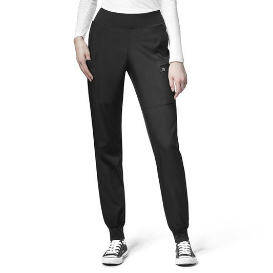 WonderWink W123 Women's 5555 Yoga Waist Jogger Scrub Pant Black Front 