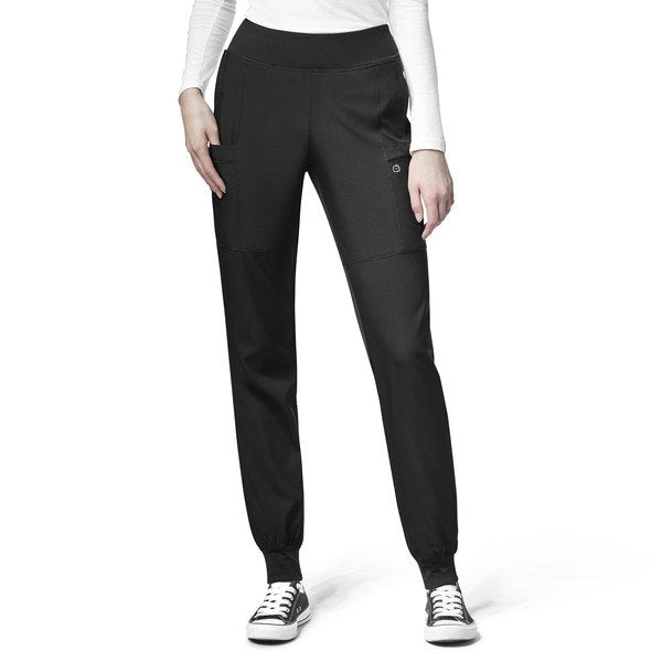 WonderWink W123 Women's 5555 Yoga Waist Jogger Scrub Pant - PETITE black Front