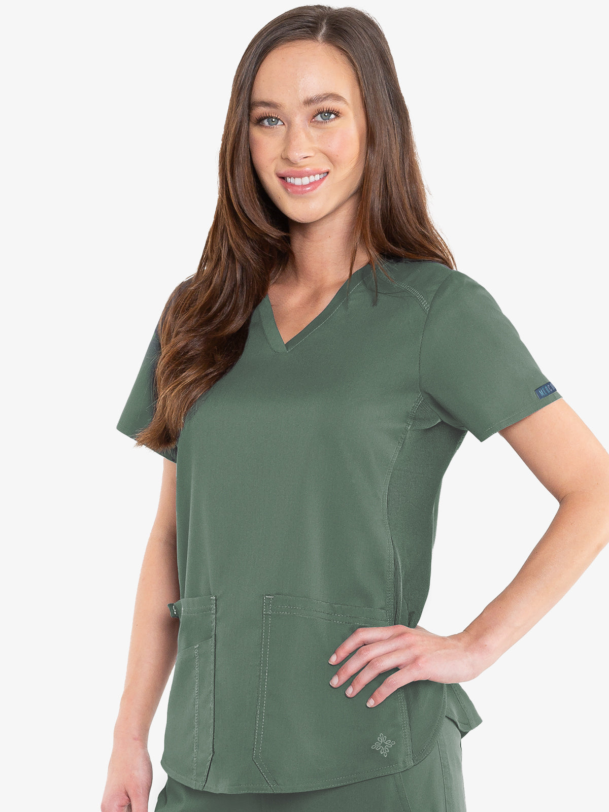Med Couture Touch 7459 Women's V-Neck Shirttail Top Olive