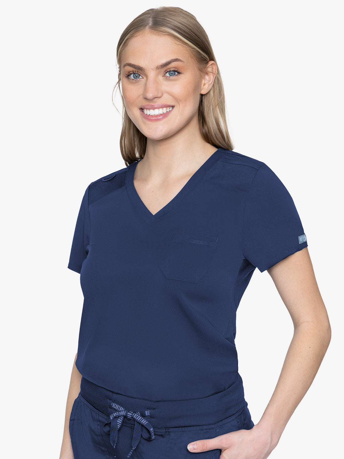 Med Couture Touch 7448 Women's Tuckable Chest Pocket Top Navy Front