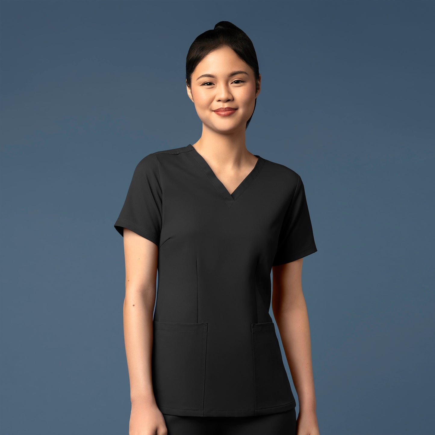 WonderWink Thrive 6122 Women's V-Neck 3 Pocket Top Black