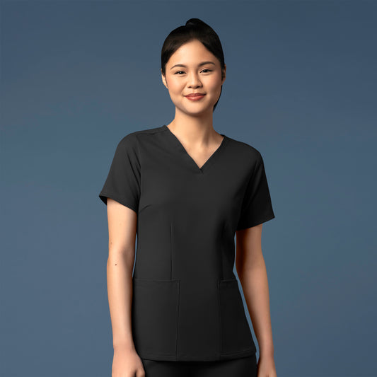 WonderWink Thrive 6122 Women's V-Neck 3 Pocket Top Black