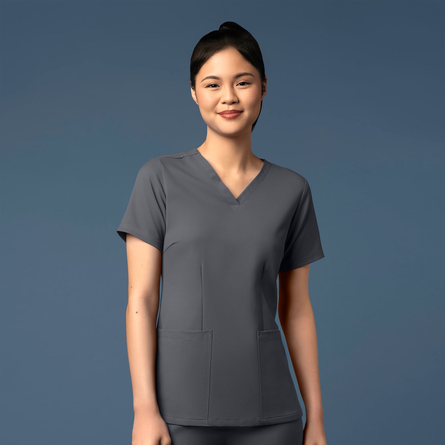 WonderWink Thrive 6122 Women's V-Neck 3 Pocket Top Pewter