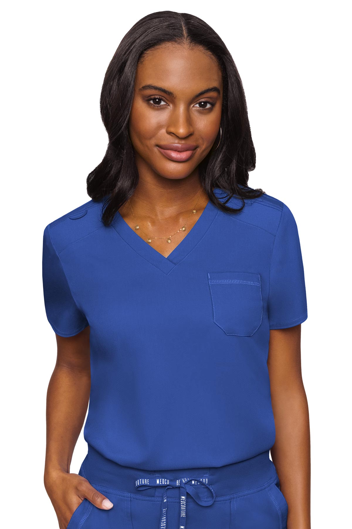 Med Couture Touch 7448 Women's Tuckable Chest Pocket Top Royal