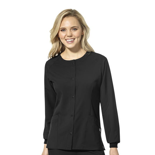 WonderWink WW123 8155 Women's Crew Neck Snap Jacket Black