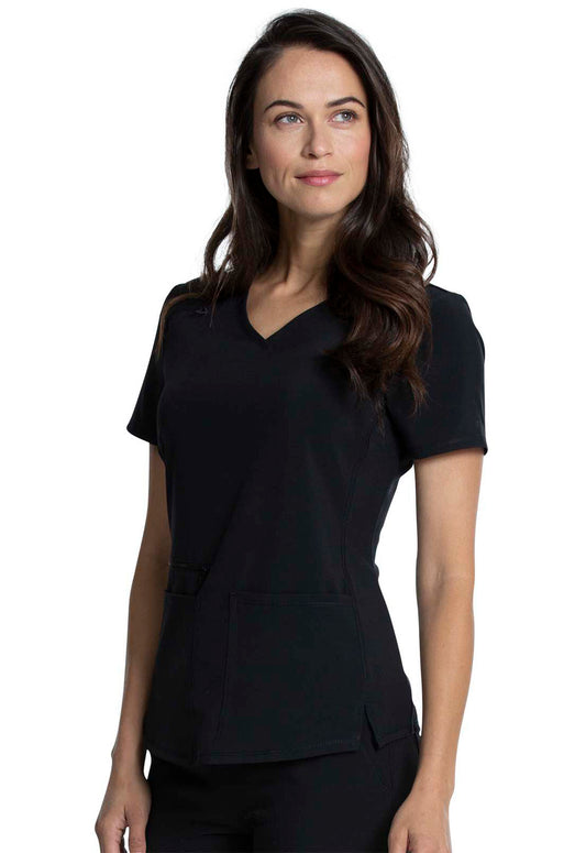 Cherokee Allura Women's V-Neck Scrub Top Black Front