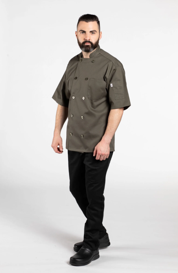 Uncommon Threads 0415 Short Sleeve Chef Coat Olive