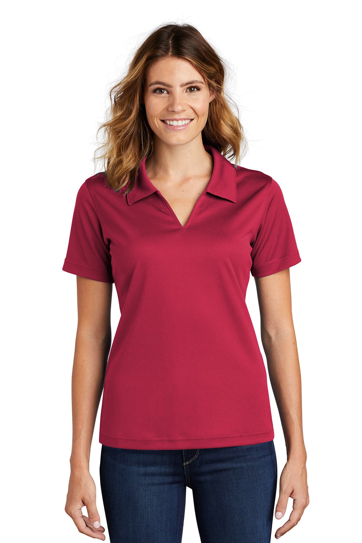 Sport-Tek® Ladies Dri-Mesh® L469 V-Neck Polo Red