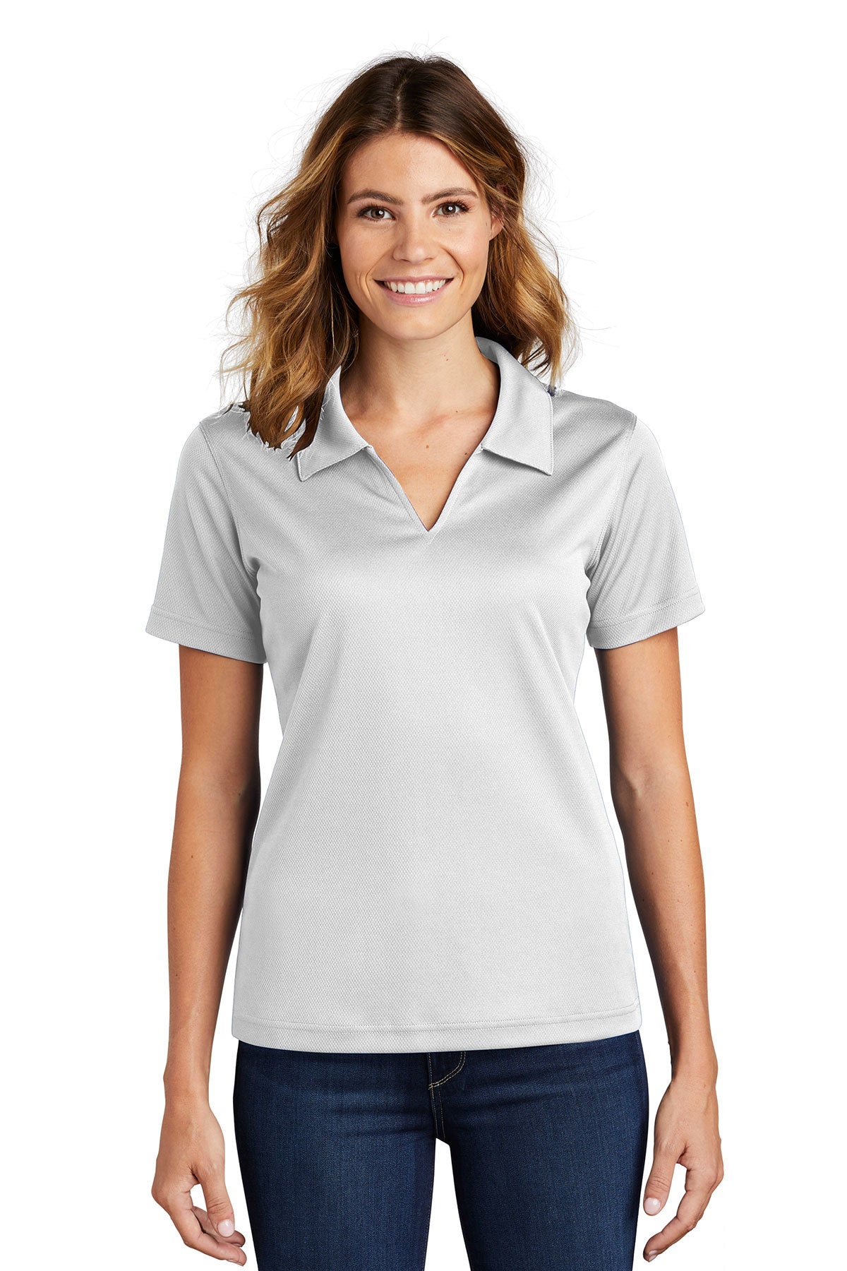 Sport-Tek® Ladies Dri-Mesh® L469 V-Neck Polo White