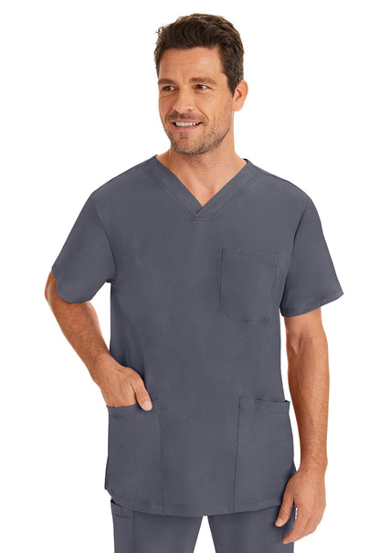 Healing Hands HH Works 2590 Men's Matthew 4 Pocket Scrub Top Pewter Back