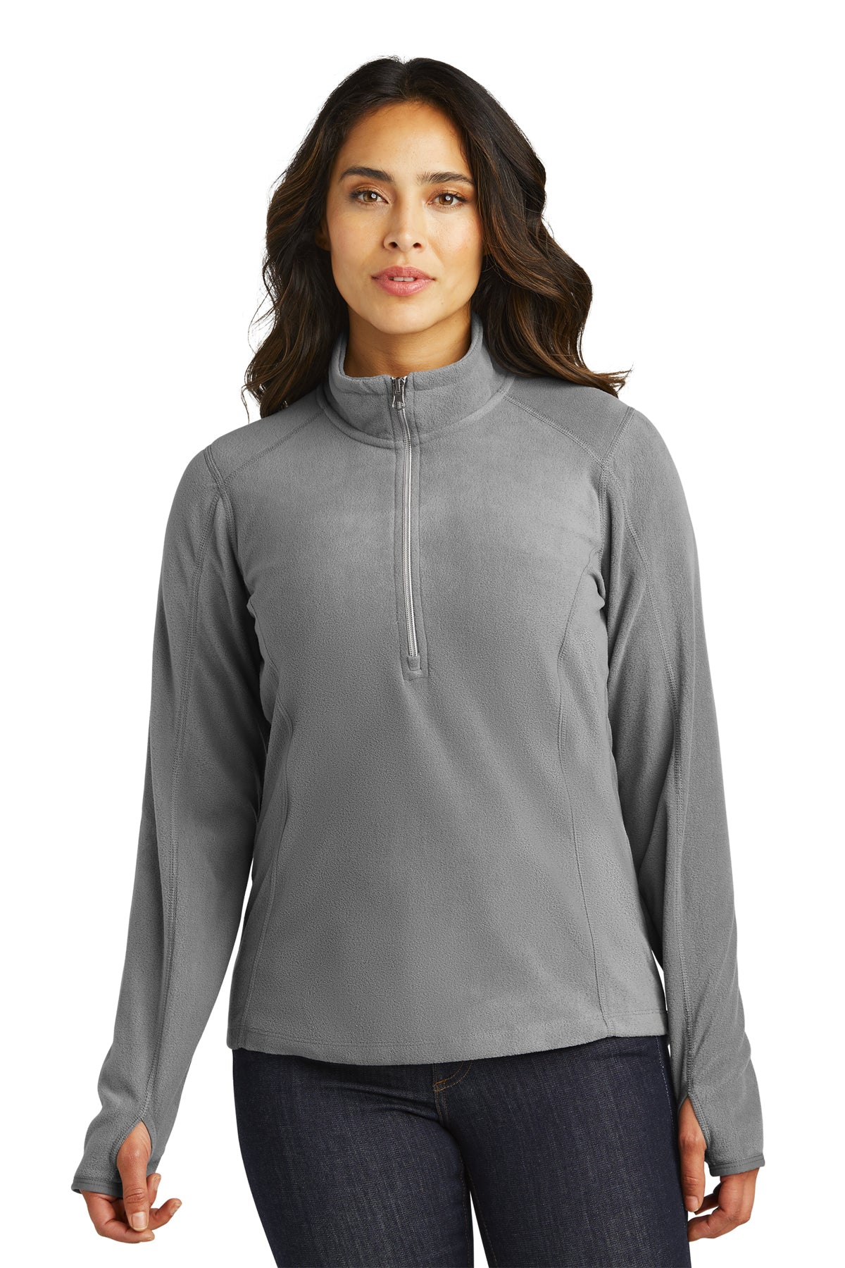 Port Authority® L224 Ladies Microfleece 1/2-Zip Pullover Pearl Grey