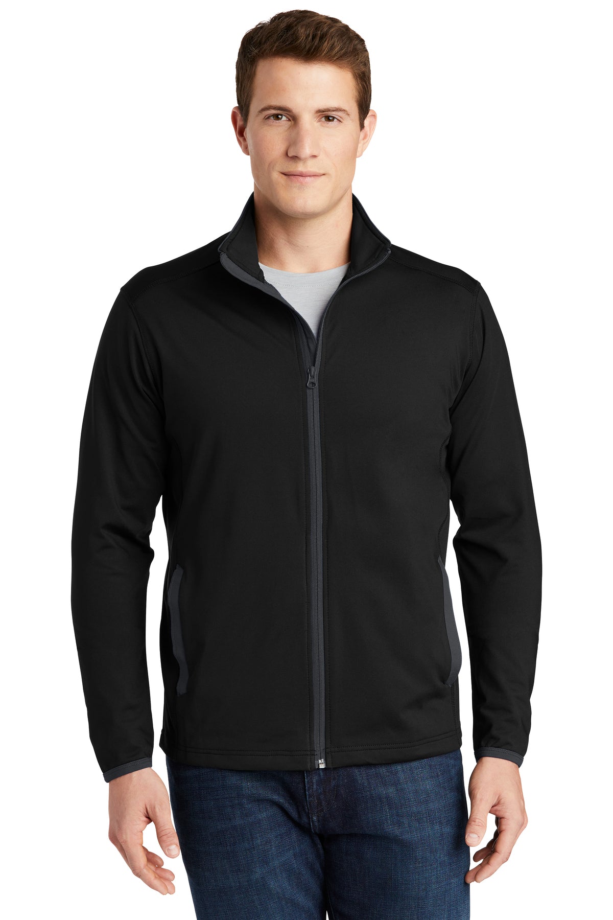 Sport-Tek® Sport-Wick® Stretch Contrast Full-Zip Jacket Black