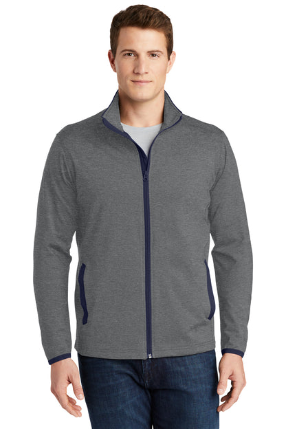 Sport-Tek® Sport-Wick® Stretch Contrast Full-Zip Jacket Grey/Navy