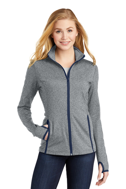 Sport-Tek® LST853 Ladies Sport-Wick® Stretch Contrast Full-Zip Jacket Grey/Navy