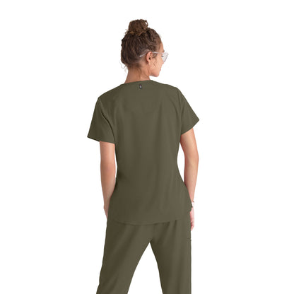 Barco Grey's Anatomy +SpandexStretch GRST011 Emma V-Neck Top Olive Back