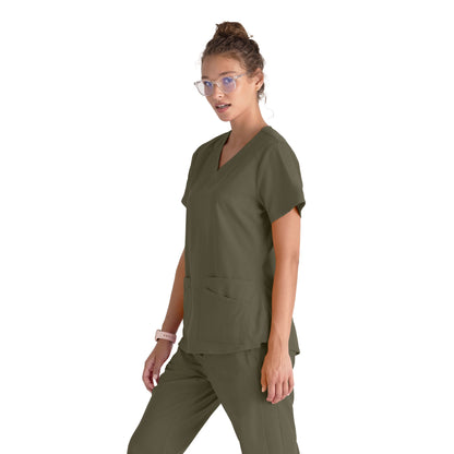 Barco Grey's Anatomy +SpandexStretch GRST011 Emma V-Neck Top Olive