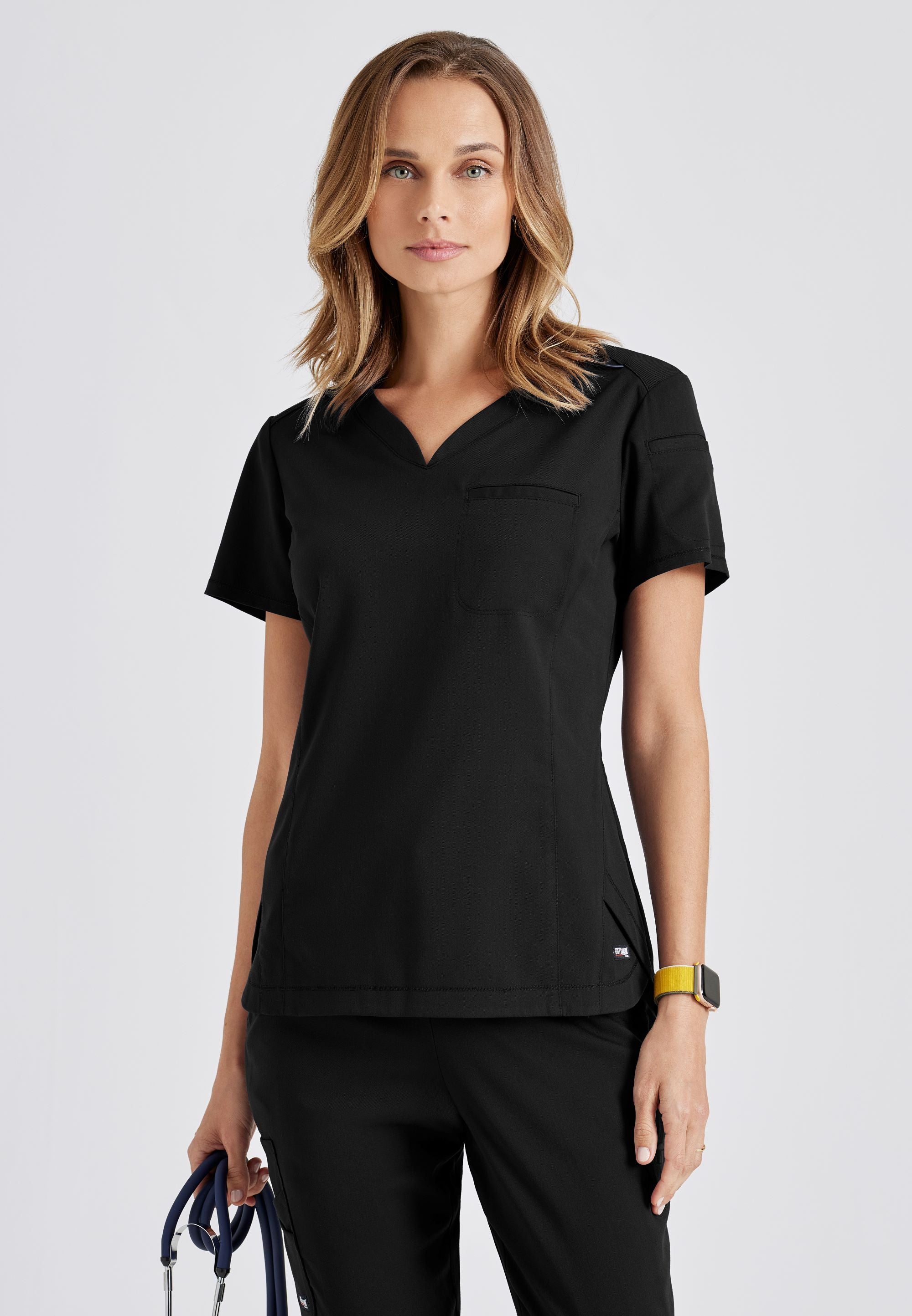 Grey's Anatomy™ Spandex-Stretch Carly 3-Pocket Curved V-Neck