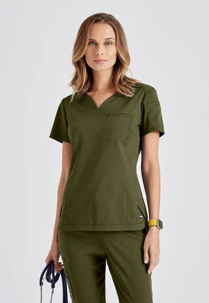 Barco Grey's Anatomy +SpandexStretch GRST136 Capri V-Neck Tuck In Top Olive