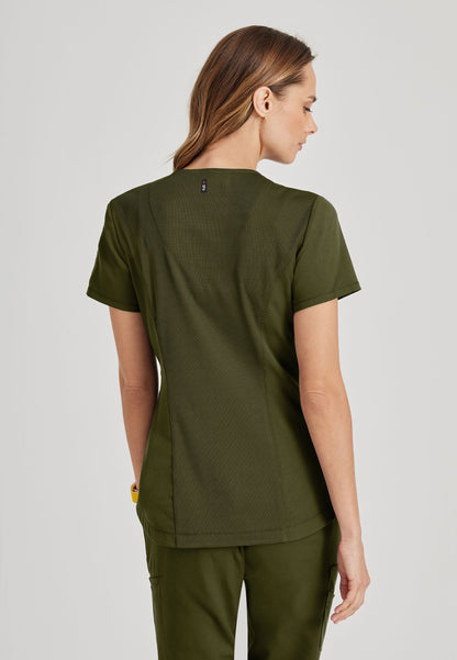 Barco Grey's Anatomy +SpandexStretch GRST136 Capri V-Neck Tuck In Top Olive Back