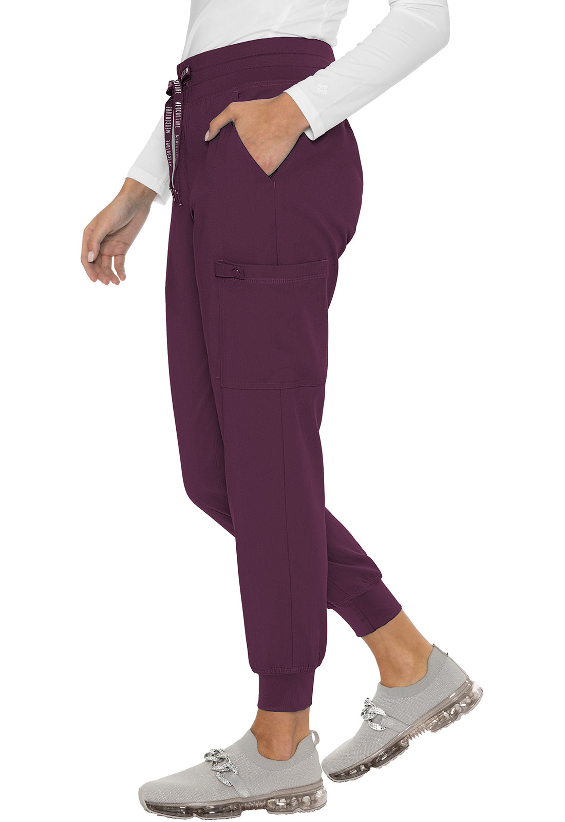 Med Couture Touch 7705 Women's Double Cargo Jogger Pant Wine Side