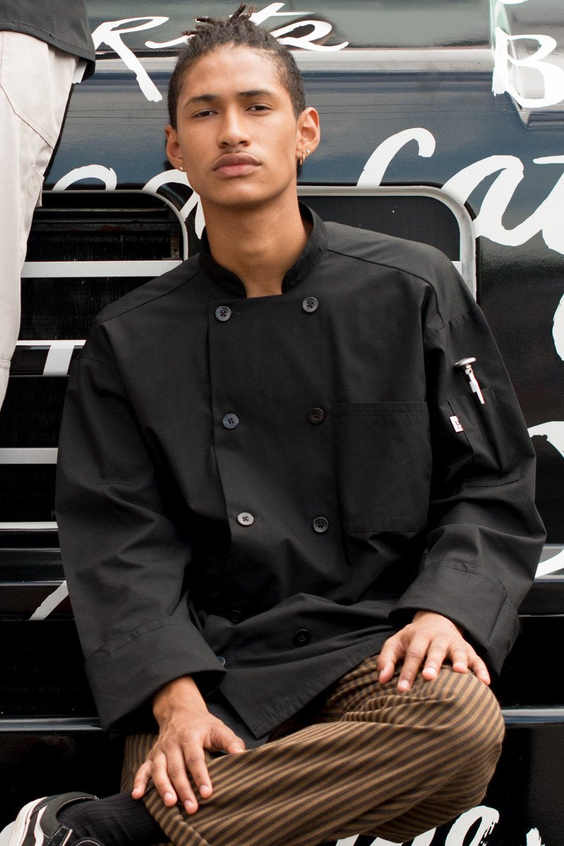 Uncommon Threads 0422 Classic Chef Coat with Mesh Black