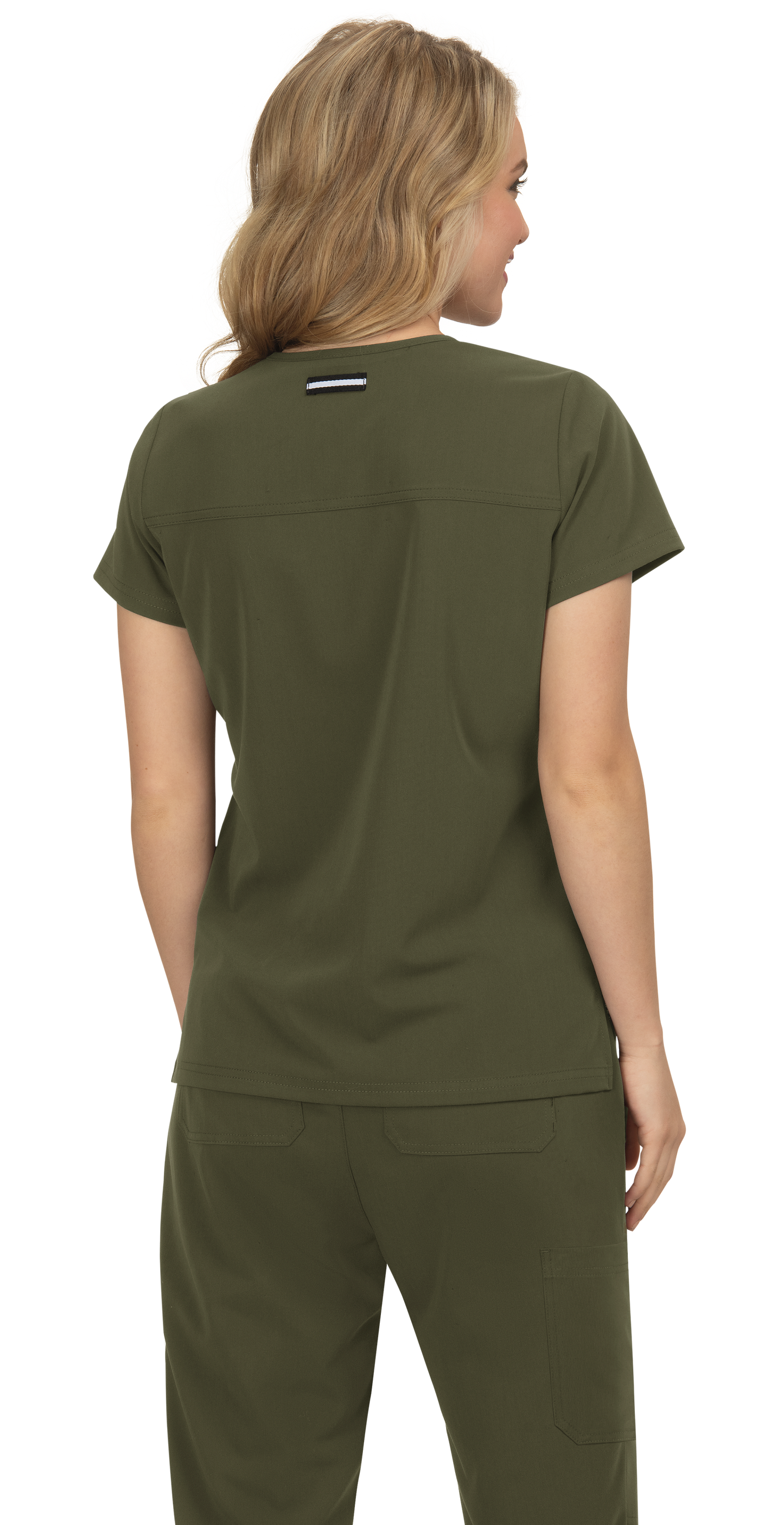 Koi Next Gen 1019 Hustle and Heart Women's V-Neck Top Olive Back