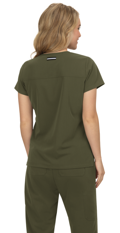 Koi Next Gen 1019 Hustle and Heart Women's V-Neck Top Olive Back