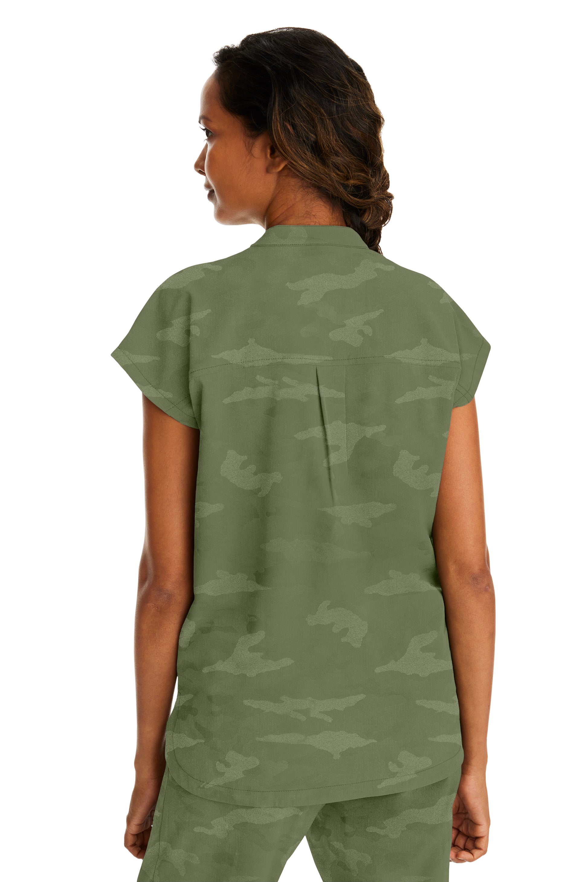Healing Hands Purple Label Camo 2352 Journey Boxy Top Olive Green Back