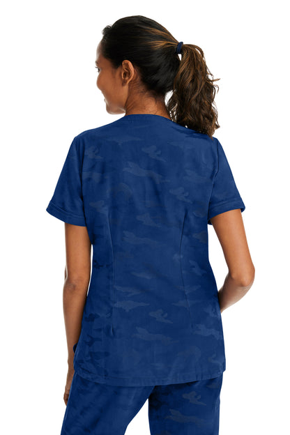 Healing Hands Purple Label Camo 2353 Curved V-Neck Joy Top Navy Back