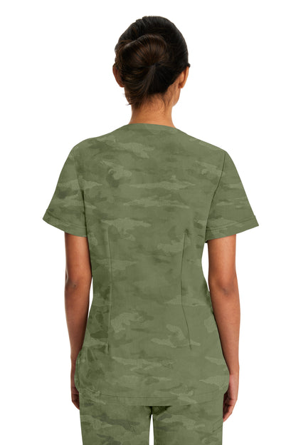 Healing Hands Purple Label Camo 2353 Curved V-Neck Joy Top Olive Back