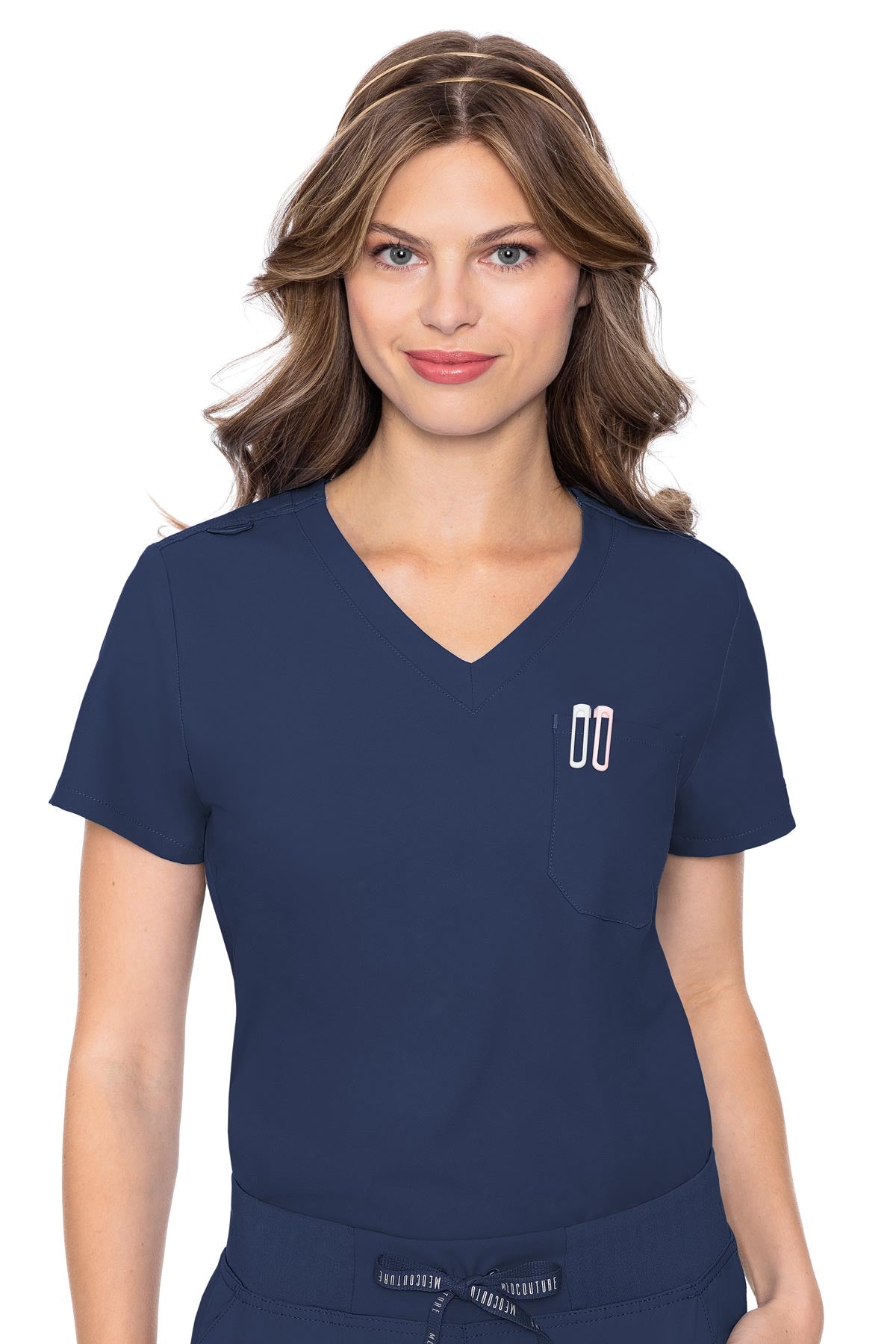 Med Couture 2432 Insight 1 Pocket Tuck-In Top Navy