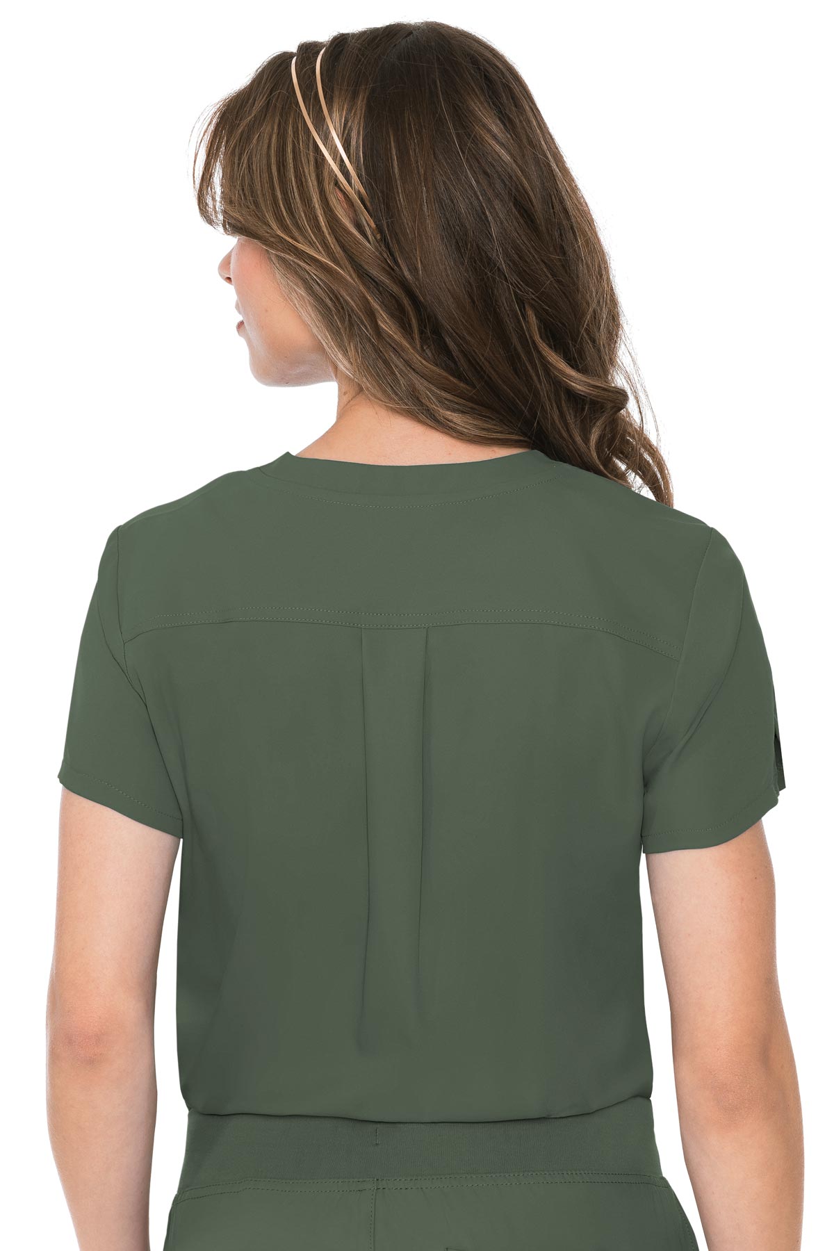 Med Couture 2432 Insight 1 Pocket Tuck-In Top Olive Back