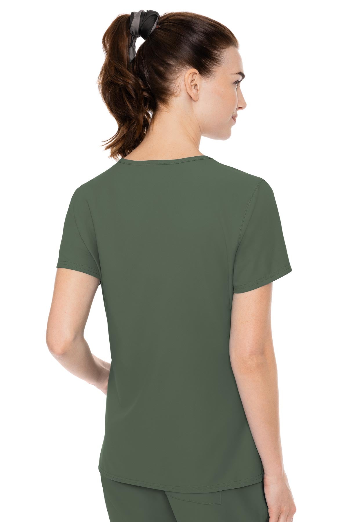 Med Couture 2468 Insight Side Pocket V-Neck Top Olive Back