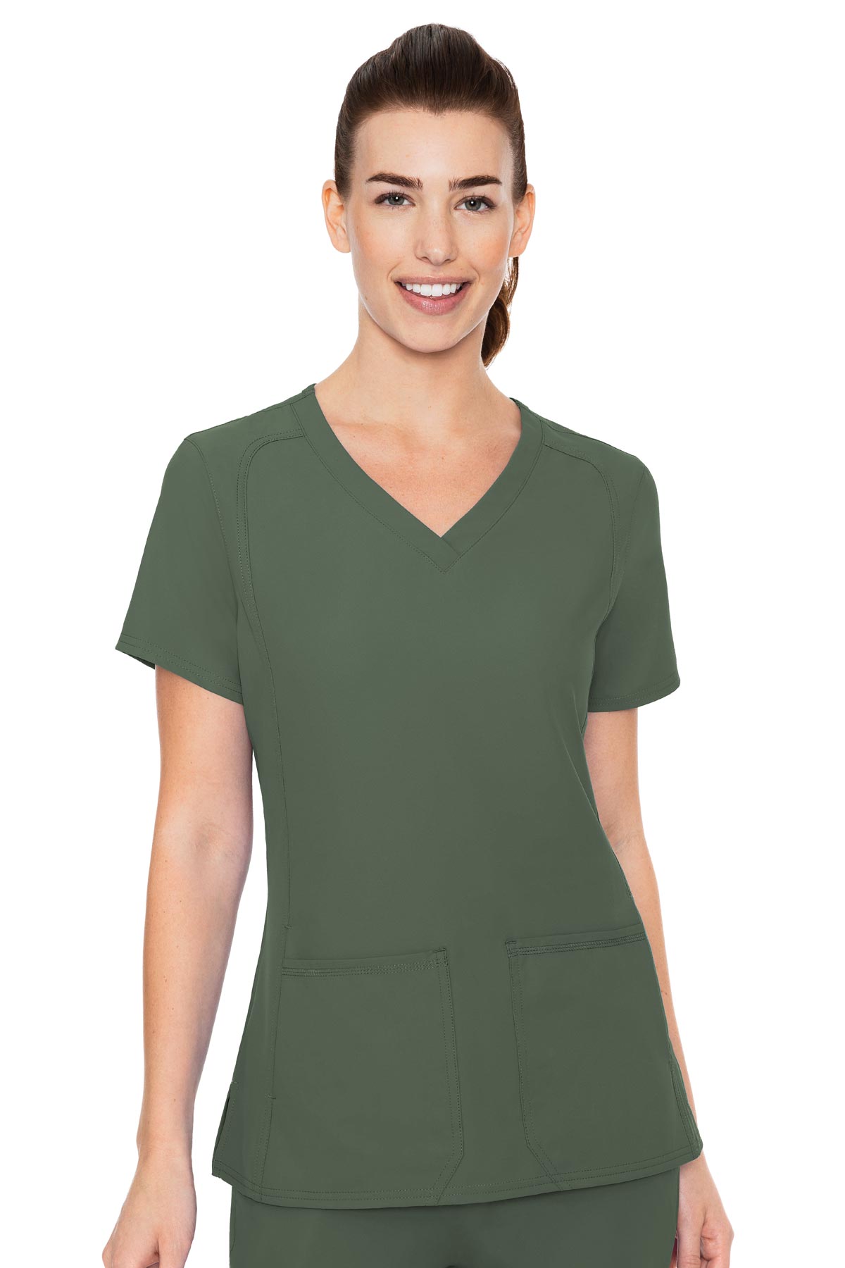 Med Couture 2468 Insight Side Pocket V-Neck Top Olive Green