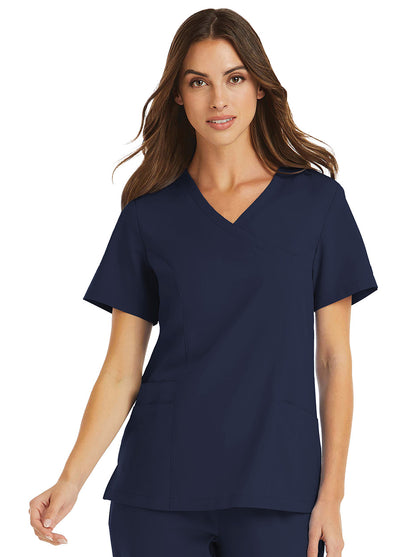 Maevn Momentum 5002 Mock-Wrap Top Navy Blue