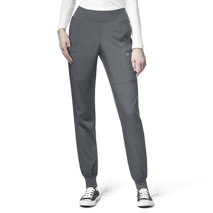 WonderWink W123 Women's 5555 Yoga Waist Jogger Scrub Pant - PETITE Pewter Front 