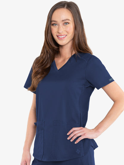 Med Couture Touch 7459 Women's V-Neck Shirttail Top Navy Front