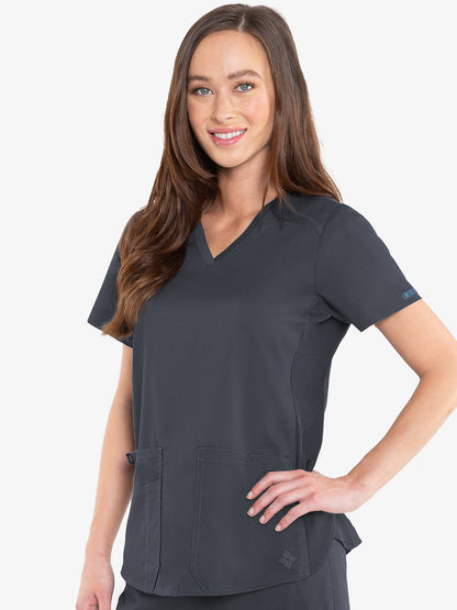 Med Couture Touch 7459 Women's V-Neck Shirttail Top Pewter