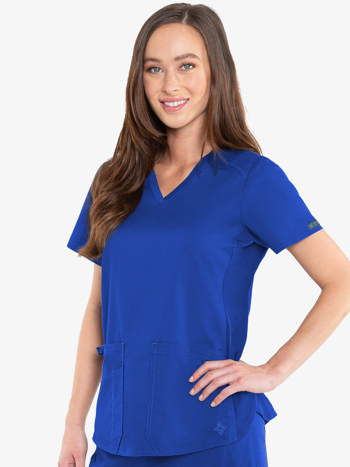 Med Couture Touch 7459 Women's V-Neck Shirttail Top Royal