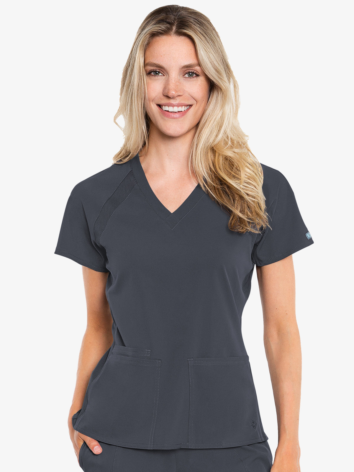 Med Couture Peaches 8470 Raglan 3 Pocket Top pewter